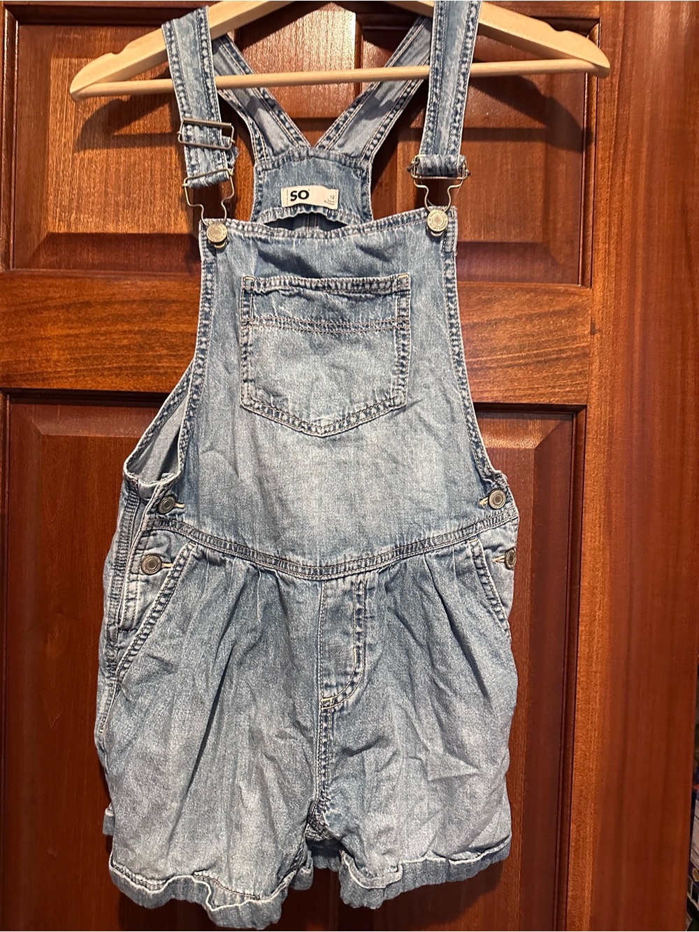 SO Girls Denim Shortalls Overalls Size 12 Light Wash Adjustable Straps